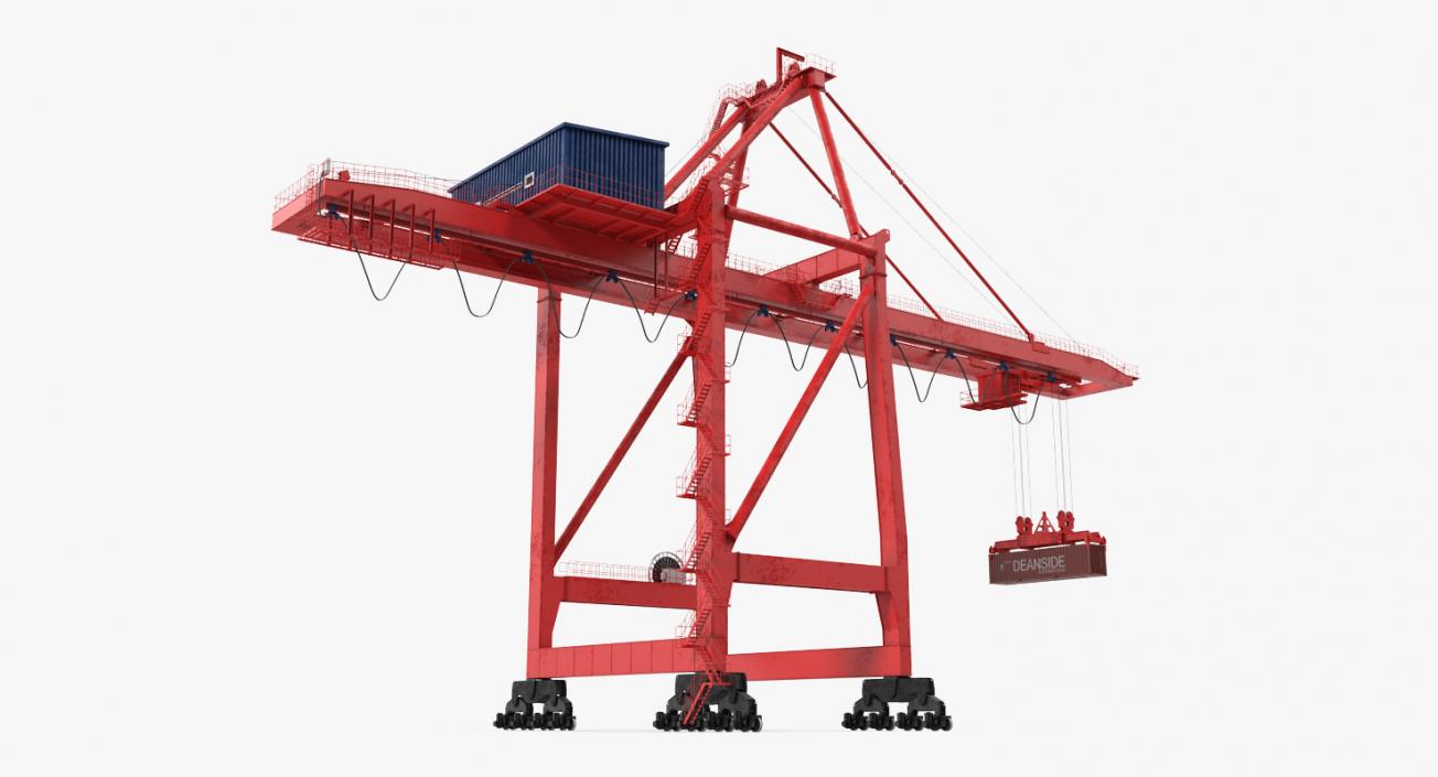 3D Port Container Crane Rigged Red with Container