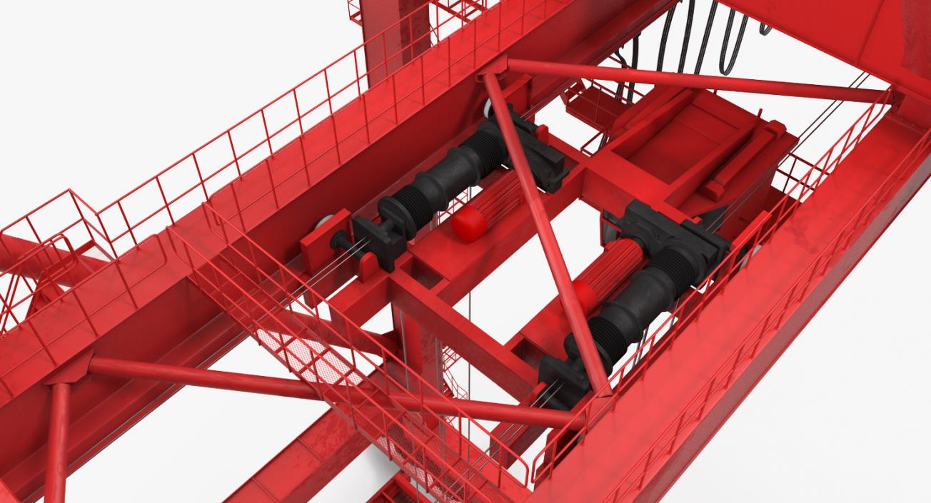 3D Port Container Crane Rigged Red with Container