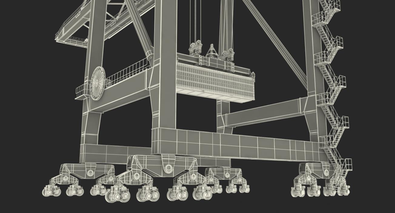 3D Port Container Crane Rigged Red with Container