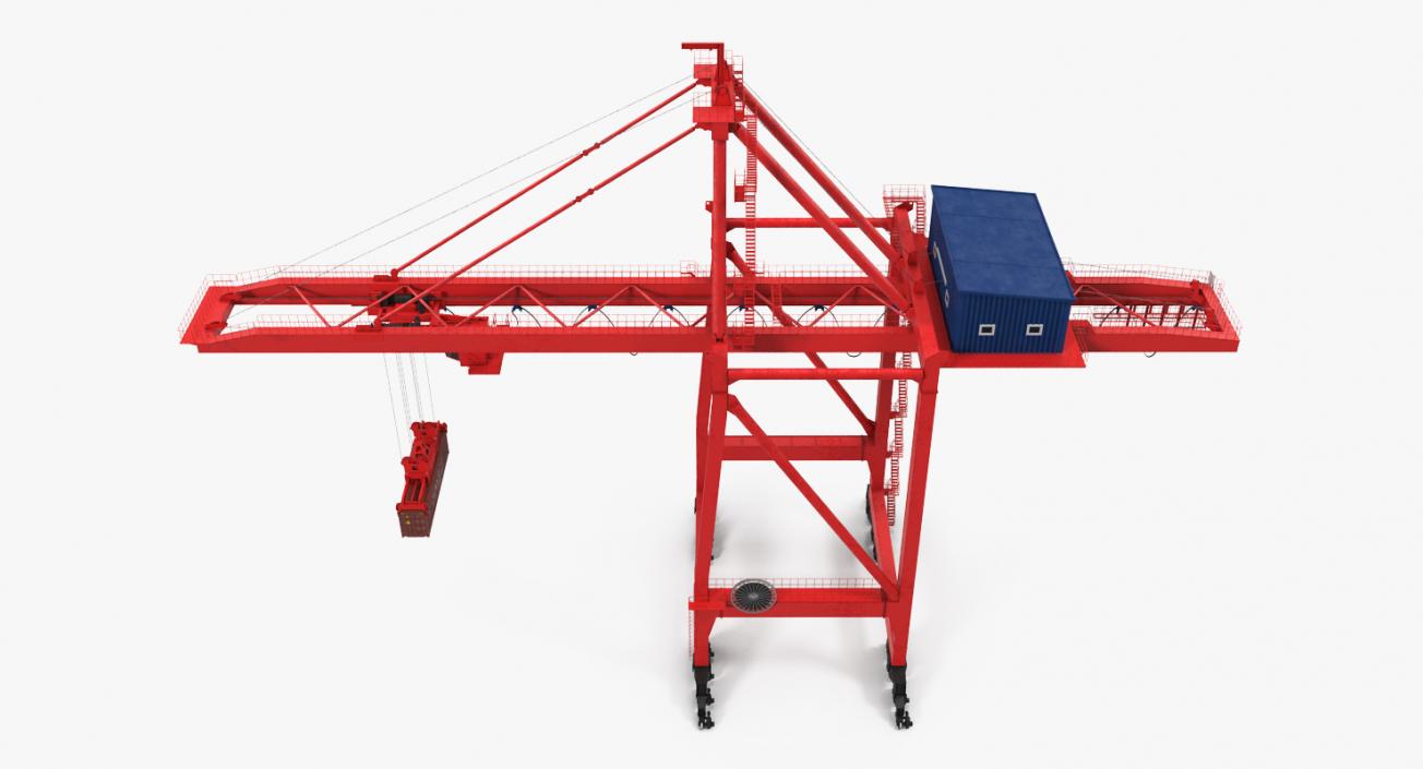 3D Port Container Crane Rigged Red with Container