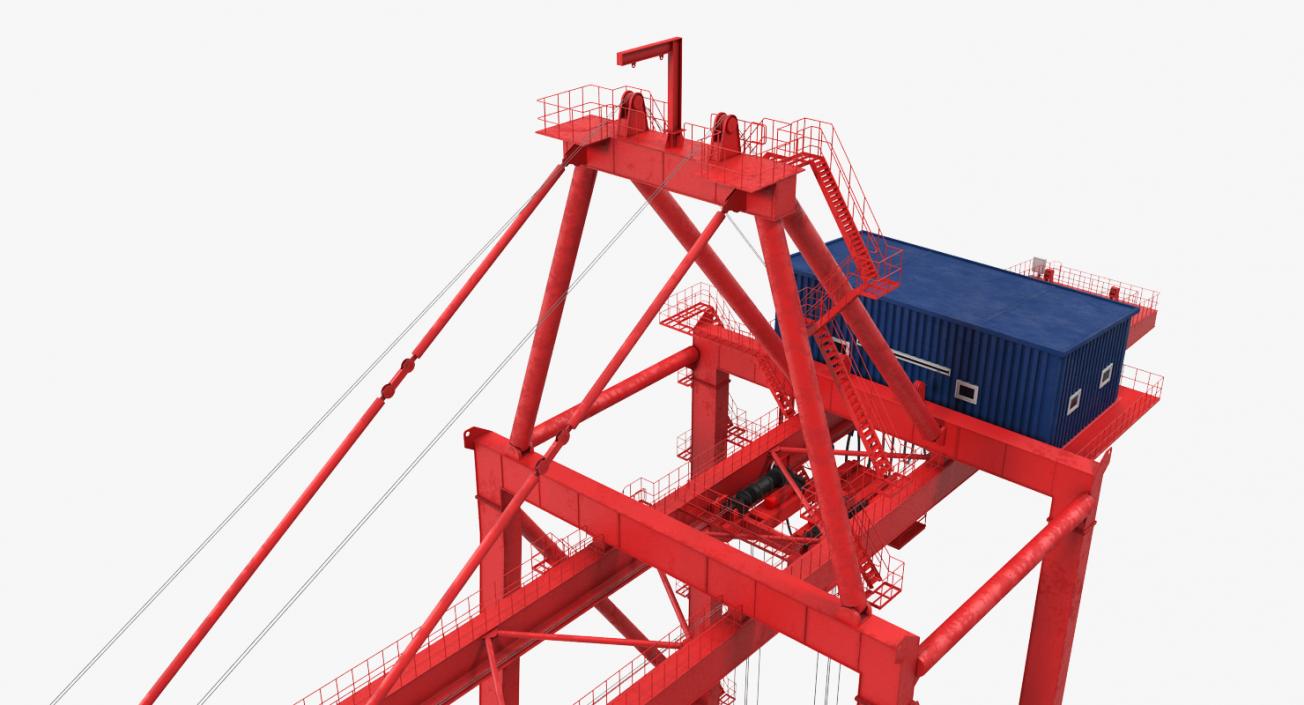 3D Port Container Crane Rigged Red with Container