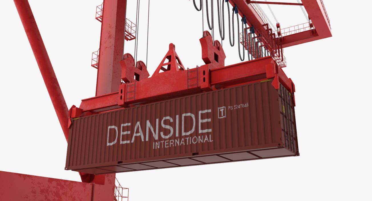 3D Port Container Crane Rigged Red with Container