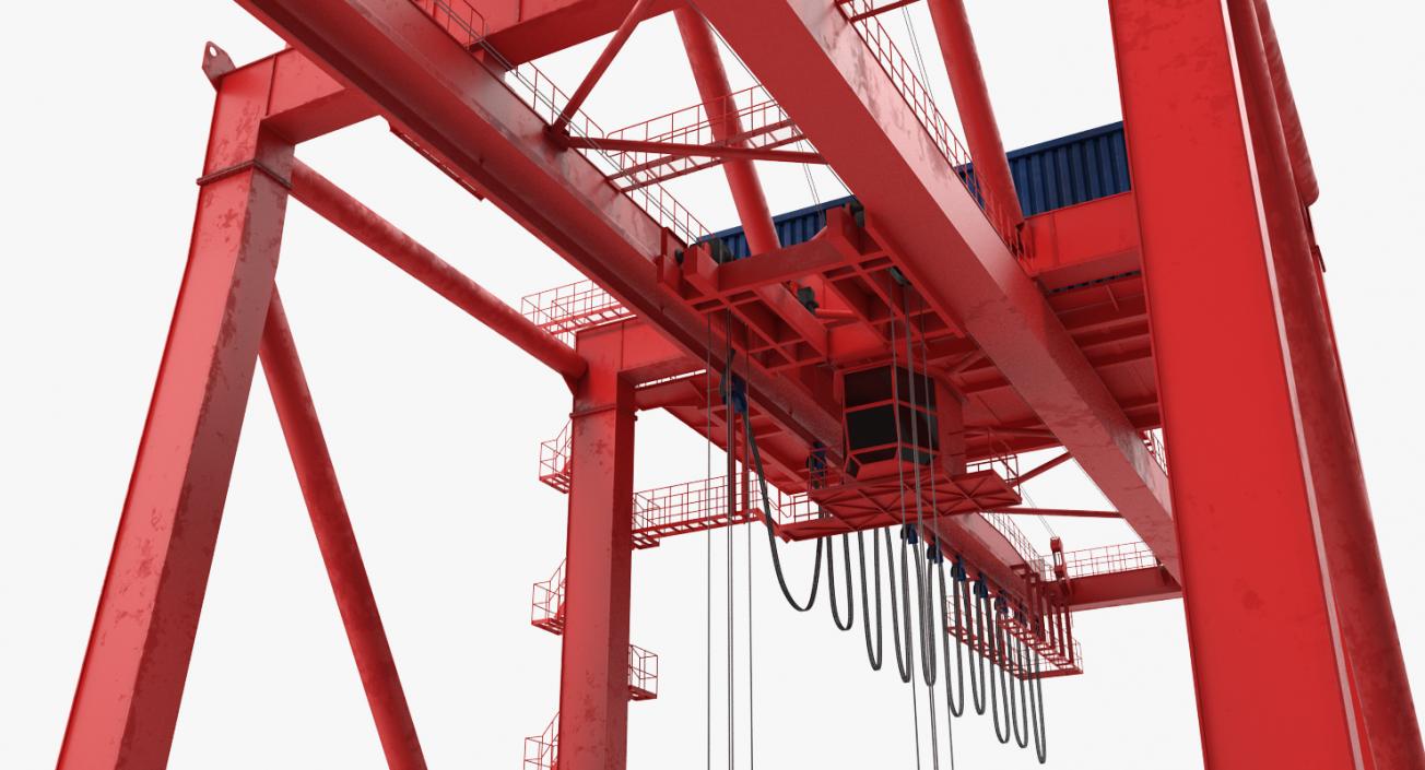 3D Port Container Crane Rigged Red with Container