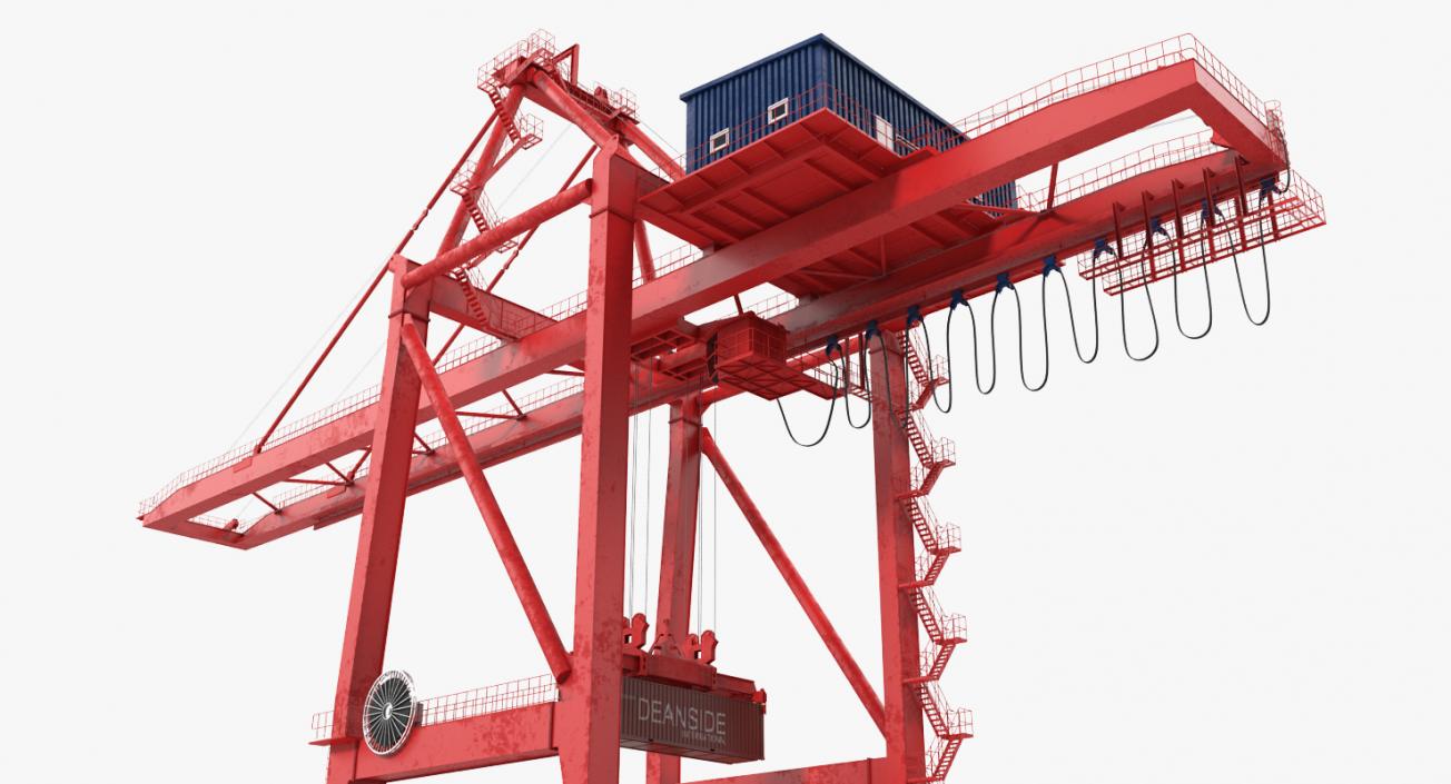 3D Port Container Crane Rigged Red with Container