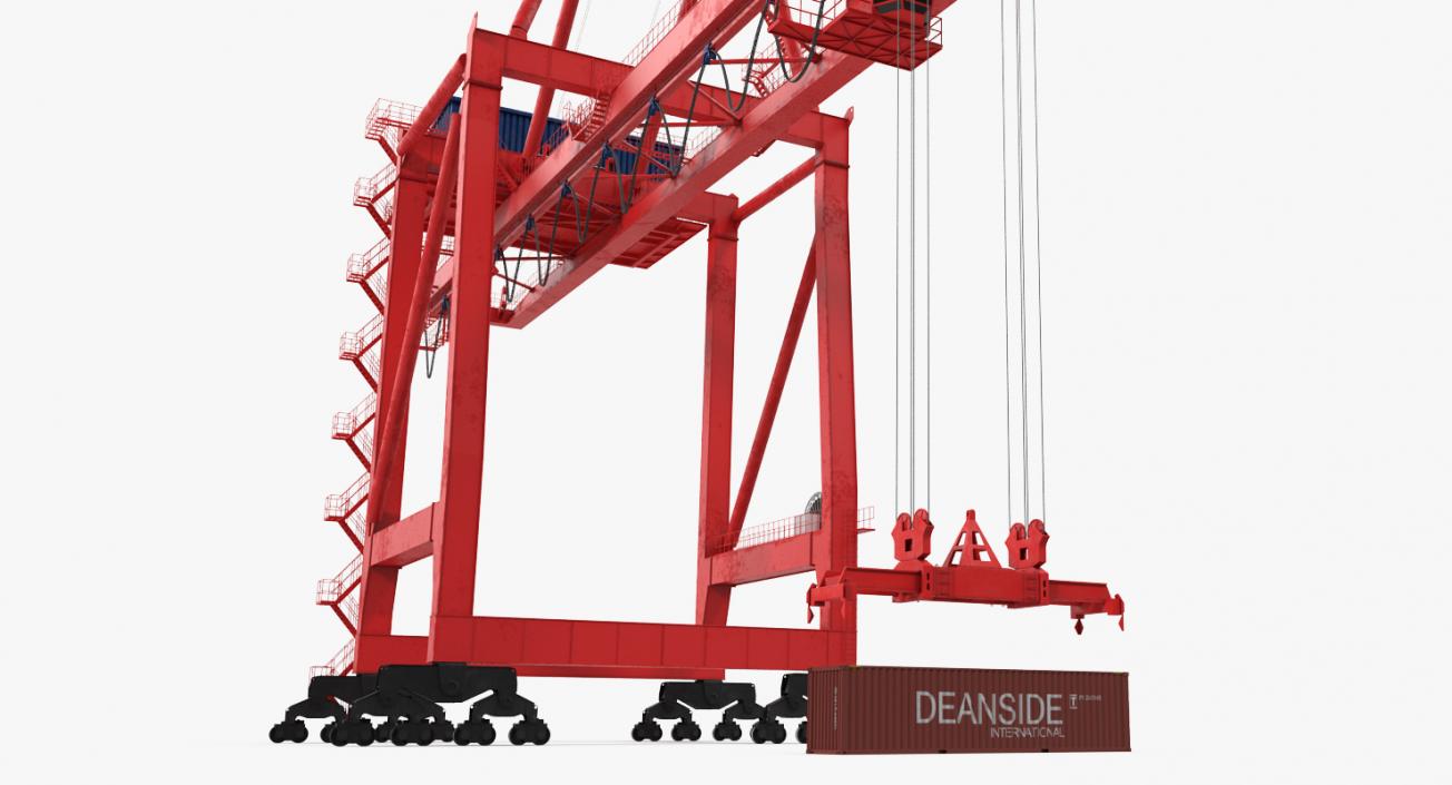 3D Port Container Crane Rigged Red with Container