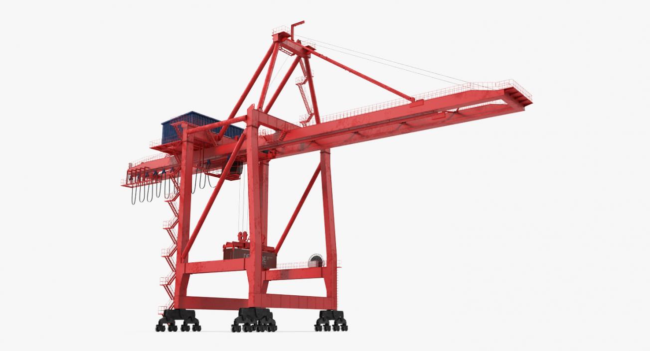 3D Port Container Crane Rigged Red with Container