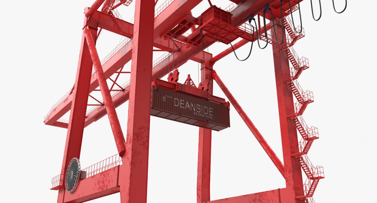 3D Port Container Crane Rigged Red with Container