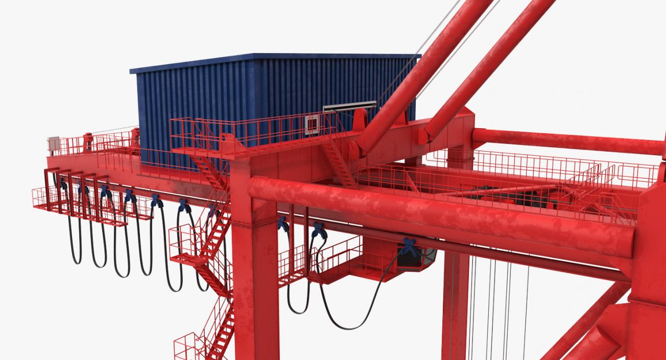 3D Port Container Crane Rigged Red with Container