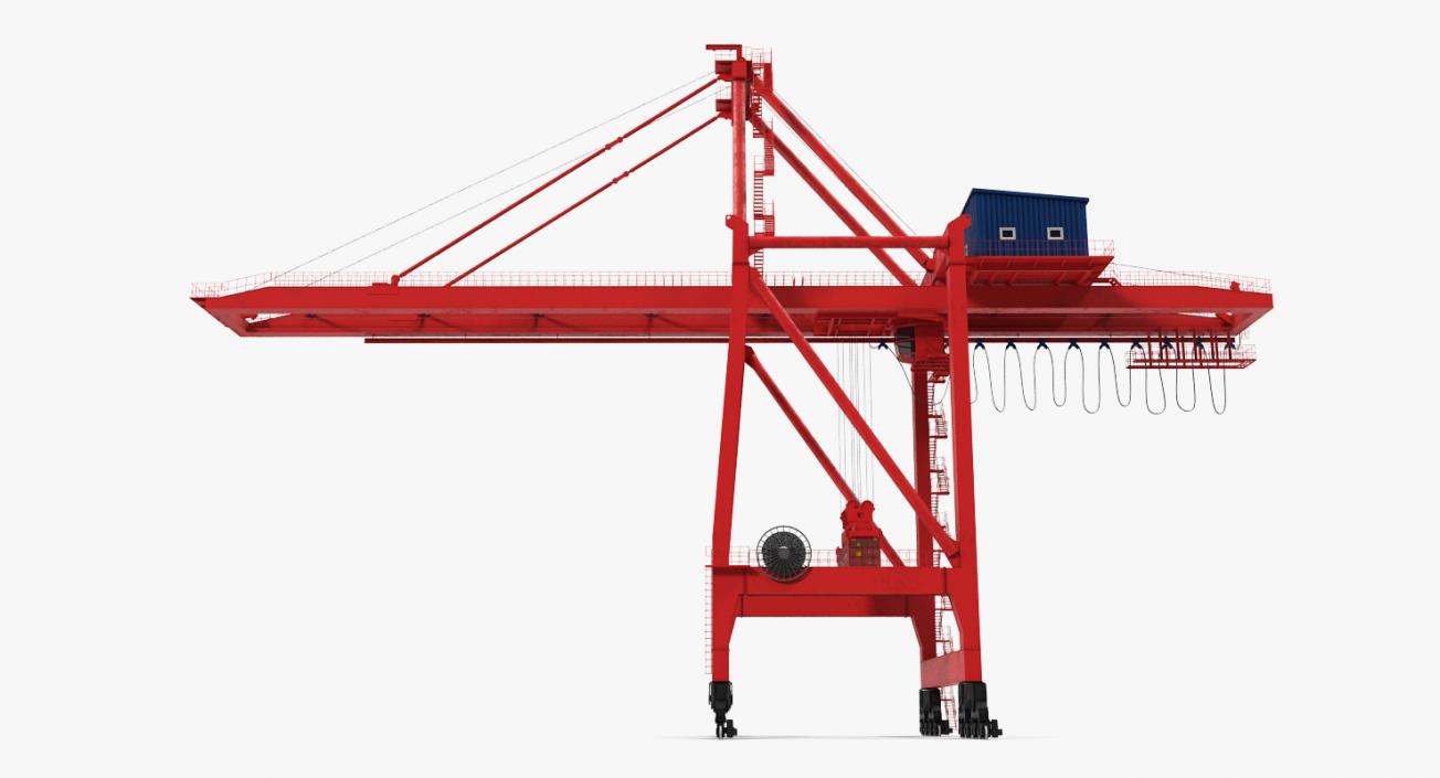 3D Port Container Crane Rigged Red with Container