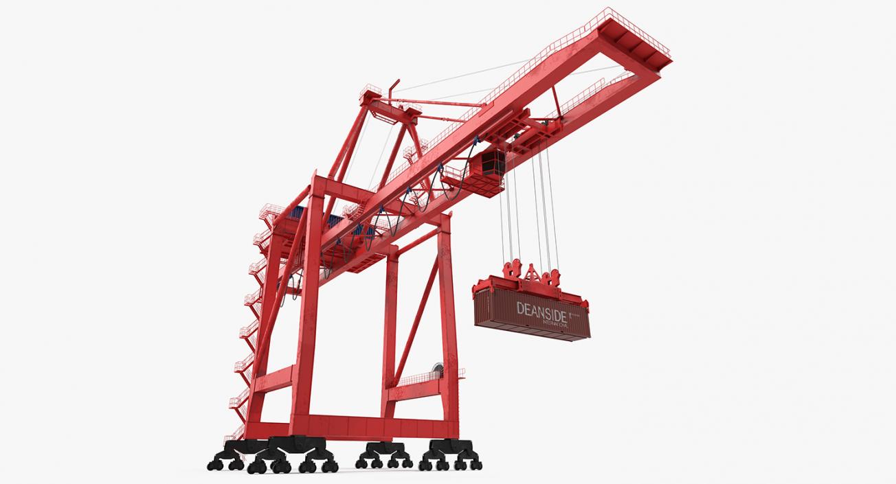 3D Port Container Crane Rigged Red with Container