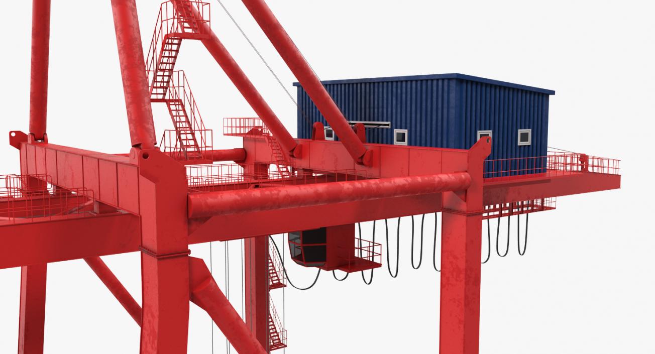 3D Port Container Crane Rigged Red with Container