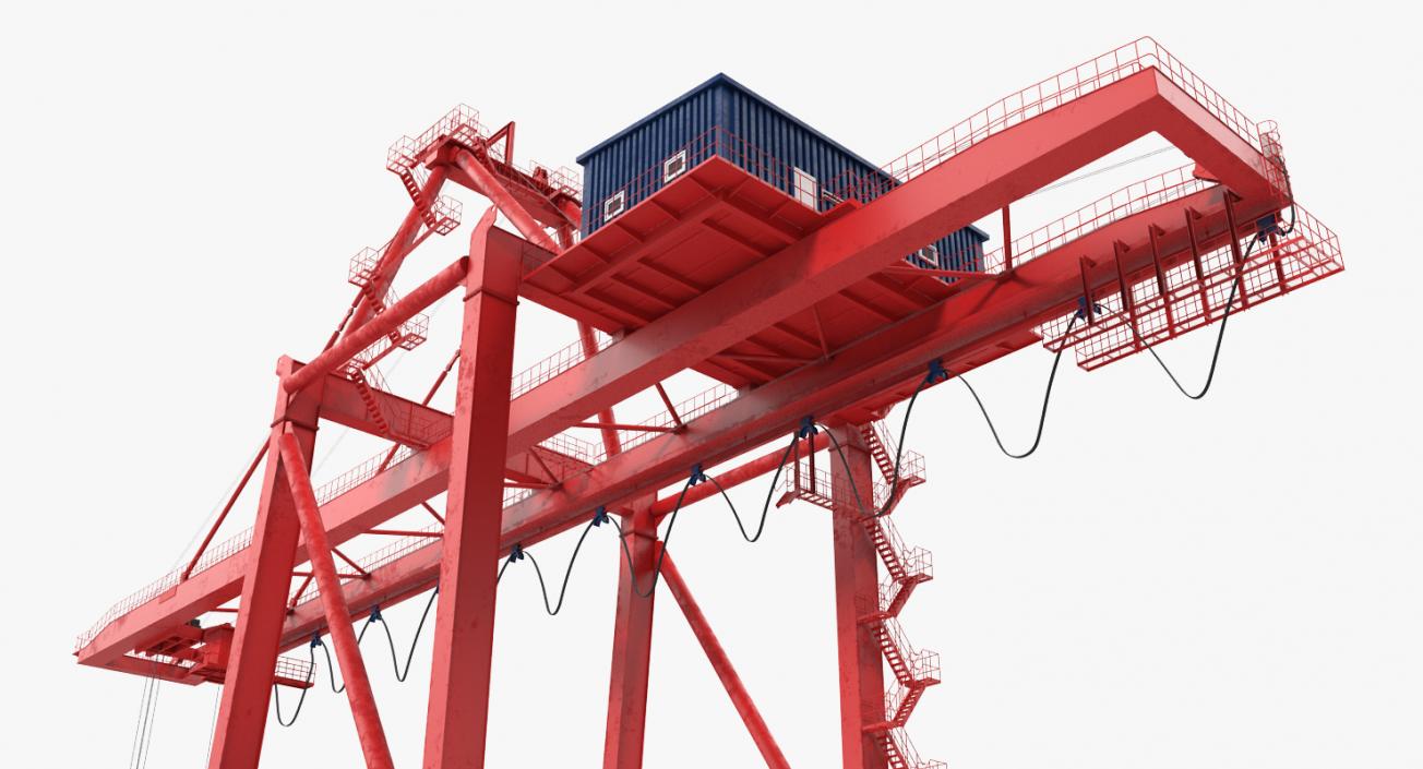 3D Port Container Crane Rigged Red with Container