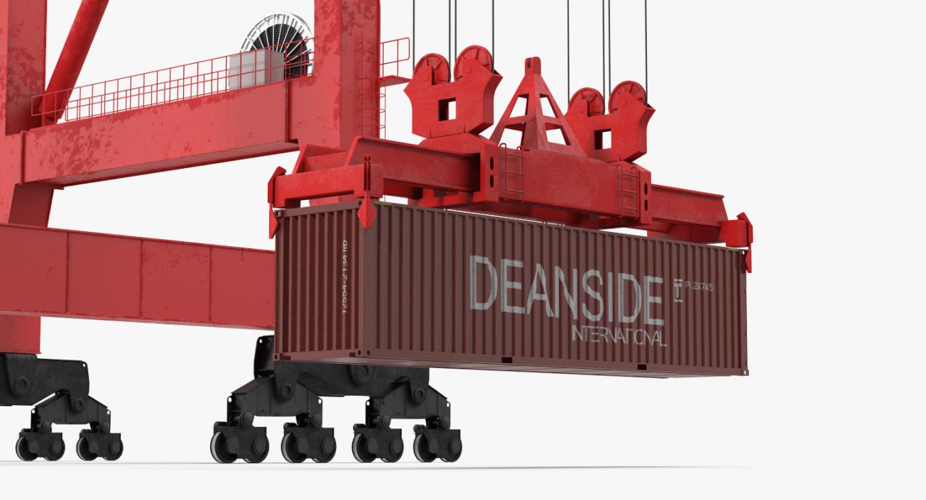 3D Port Container Crane Rigged Red with Container