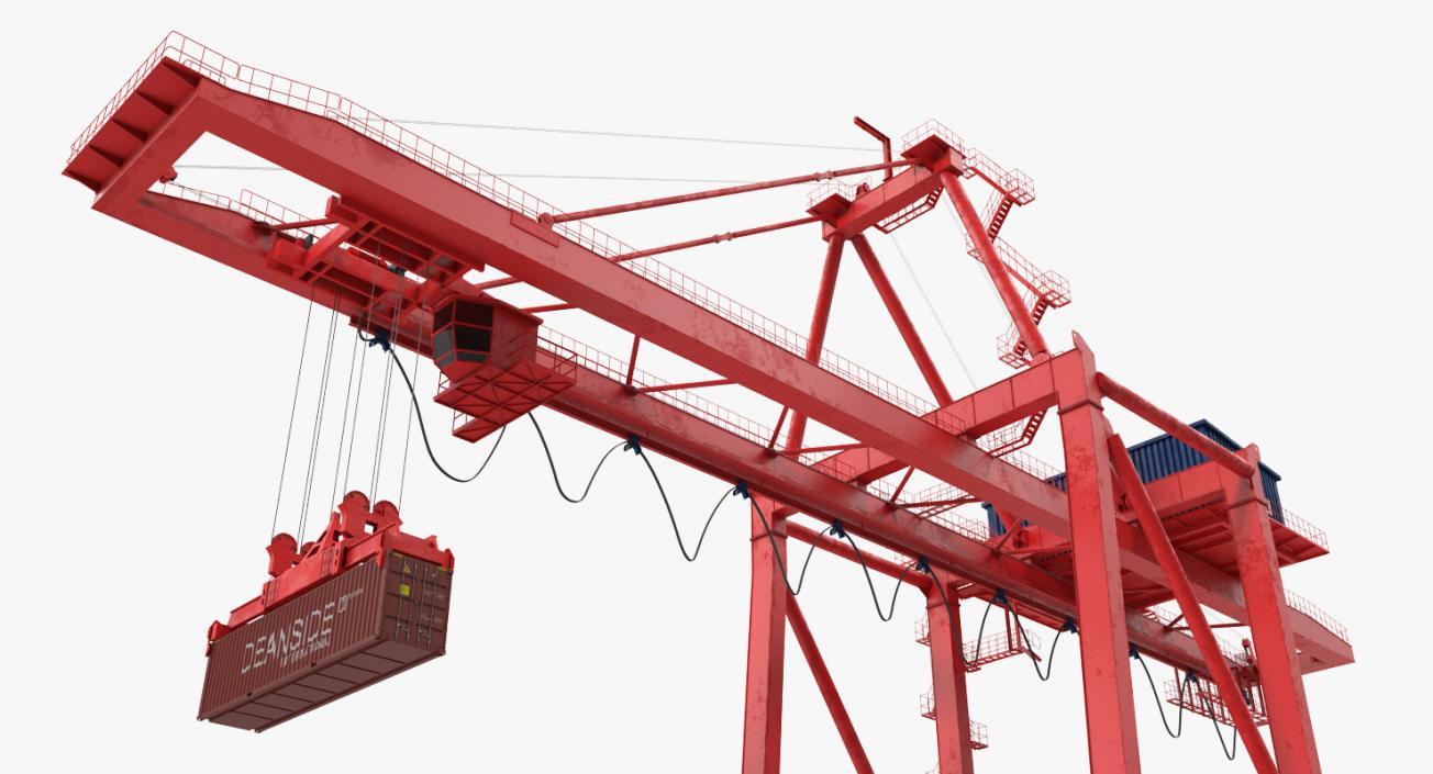 3D Port Container Crane Rigged Red with Container