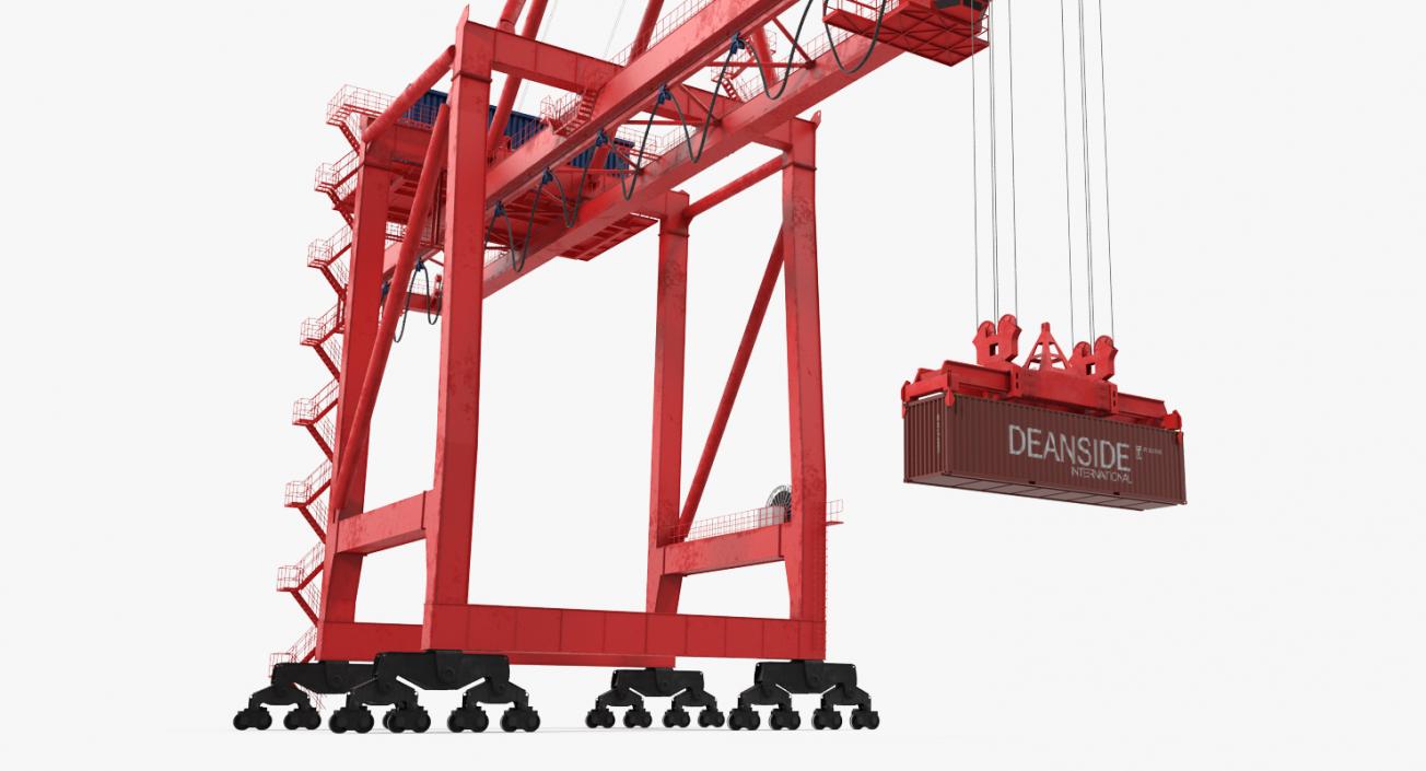 3D Port Container Crane Rigged Red with Container