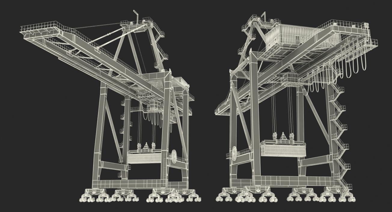 3D Port Container Crane Rigged Red with Container