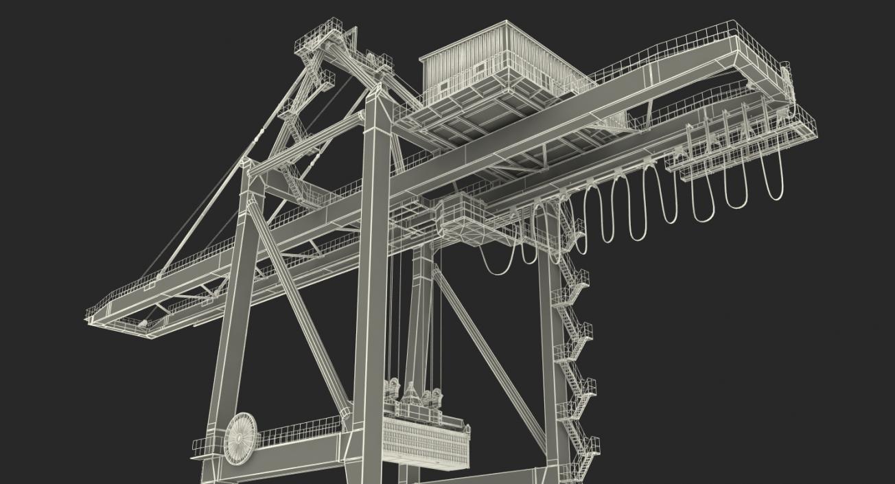 3D Port Container Crane Rigged Red with Container