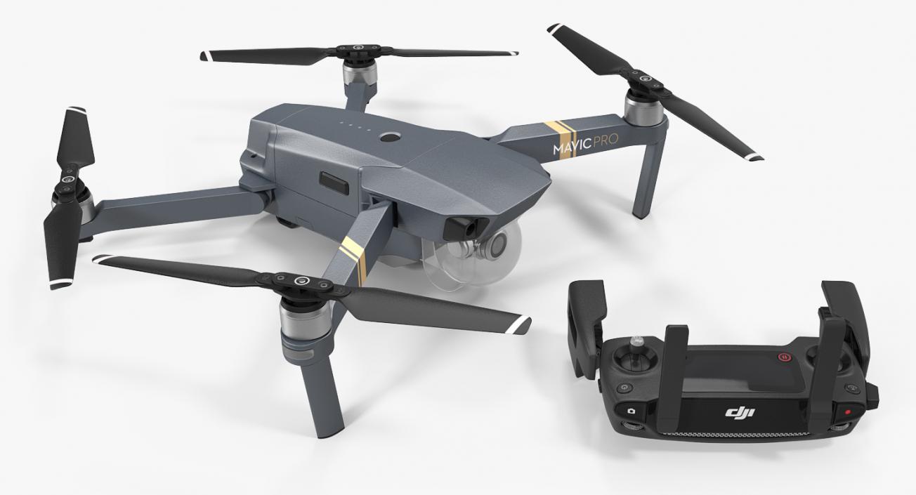 DJI Mavic Pro Quadcopter with Remote Controller Rigged 3D model