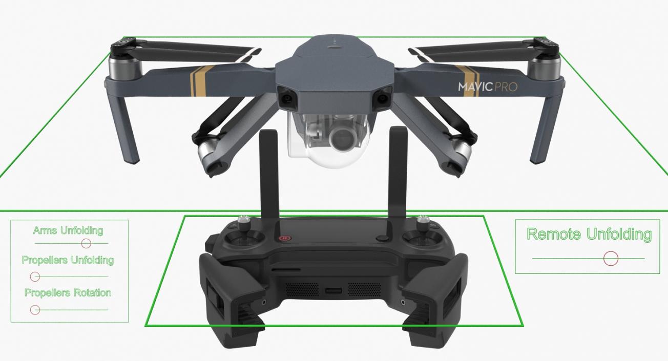 DJI Mavic Pro Quadcopter with Remote Controller Rigged 3D model