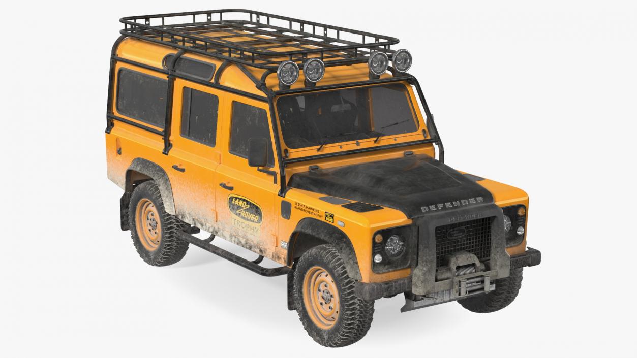 3D Land Rover Defender Works V8 Trophy Dirty Rigged model