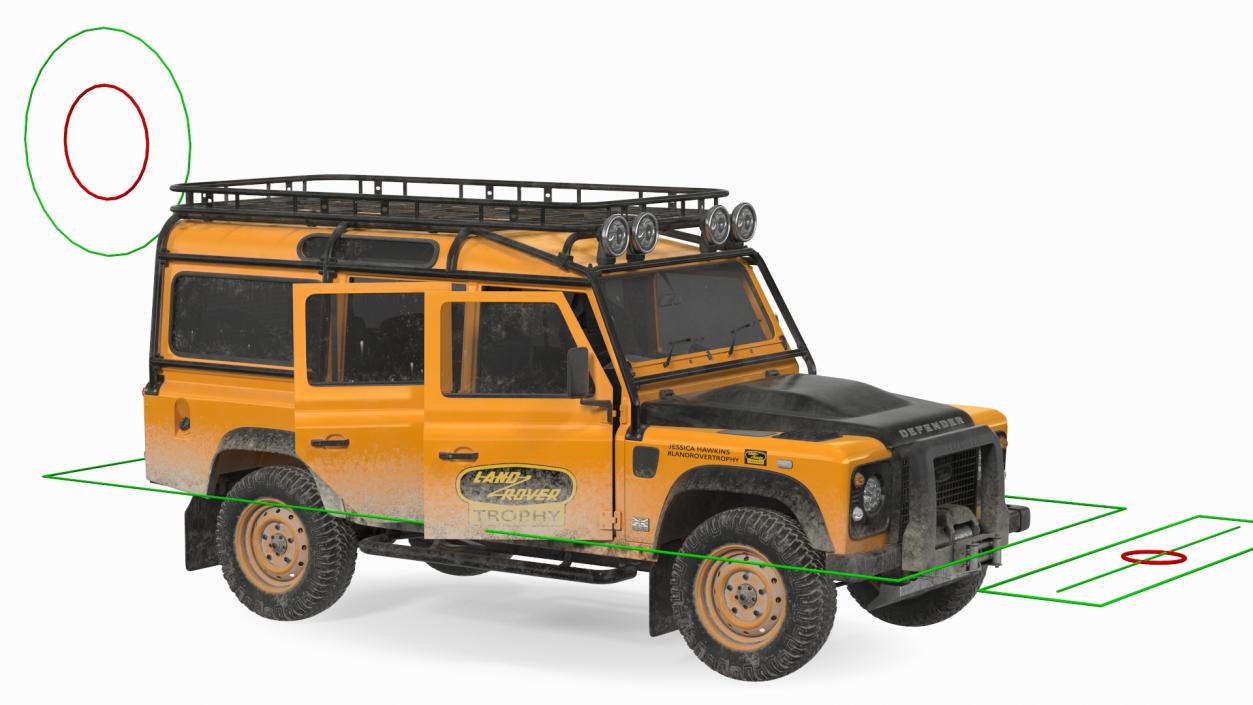 3D Land Rover Defender Works V8 Trophy Dirty Rigged model