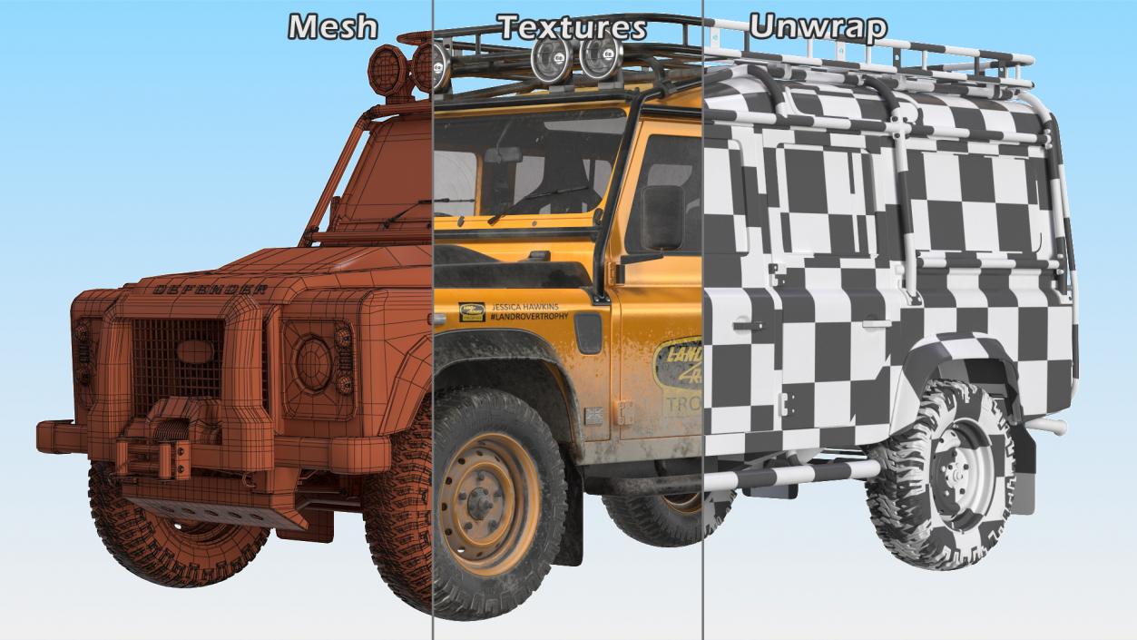 3D Land Rover Defender Works V8 Trophy Dirty Rigged model