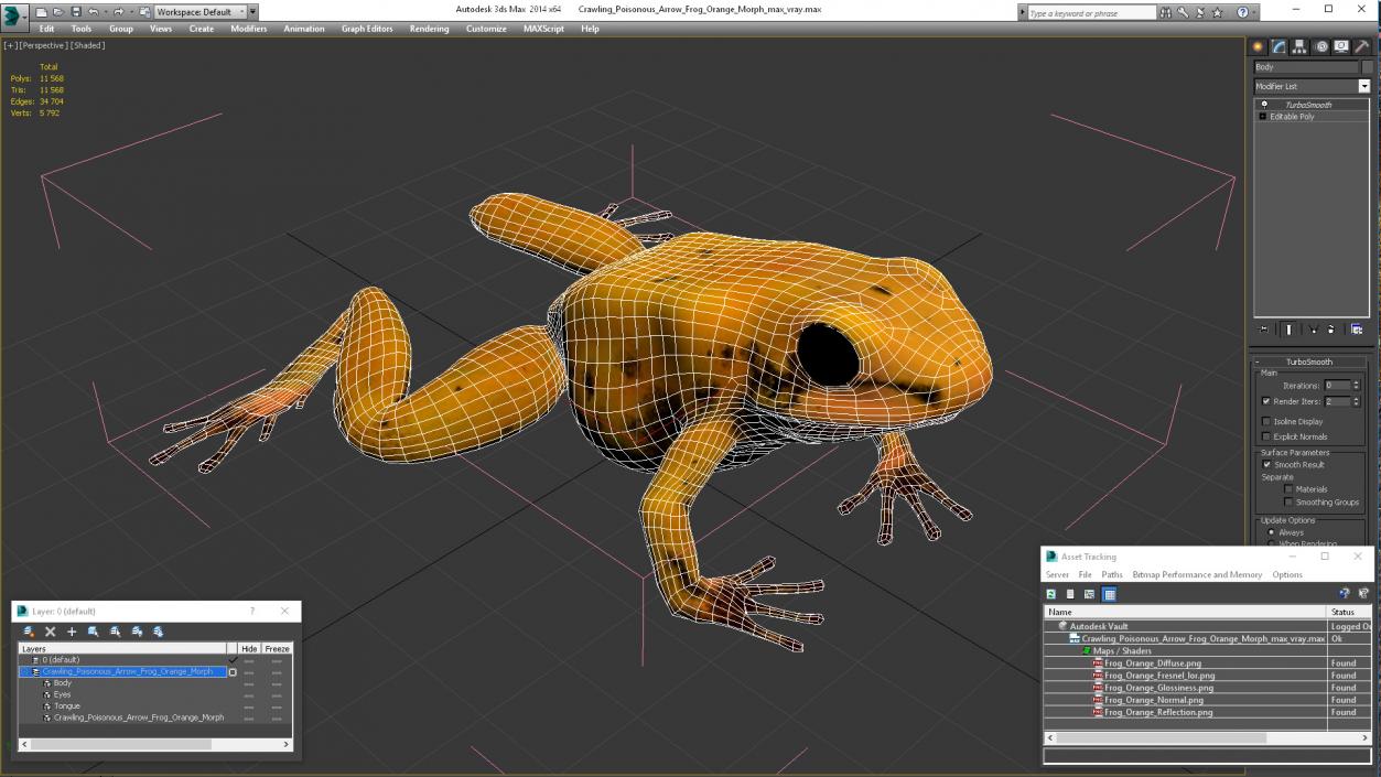 Crawling Poisonous Arrow Frog Orange Morph 3D