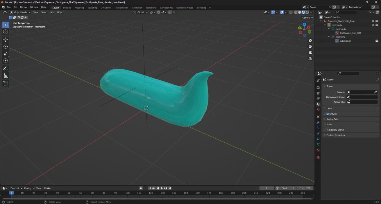 Squeezed Toothpaste Blue 3D model