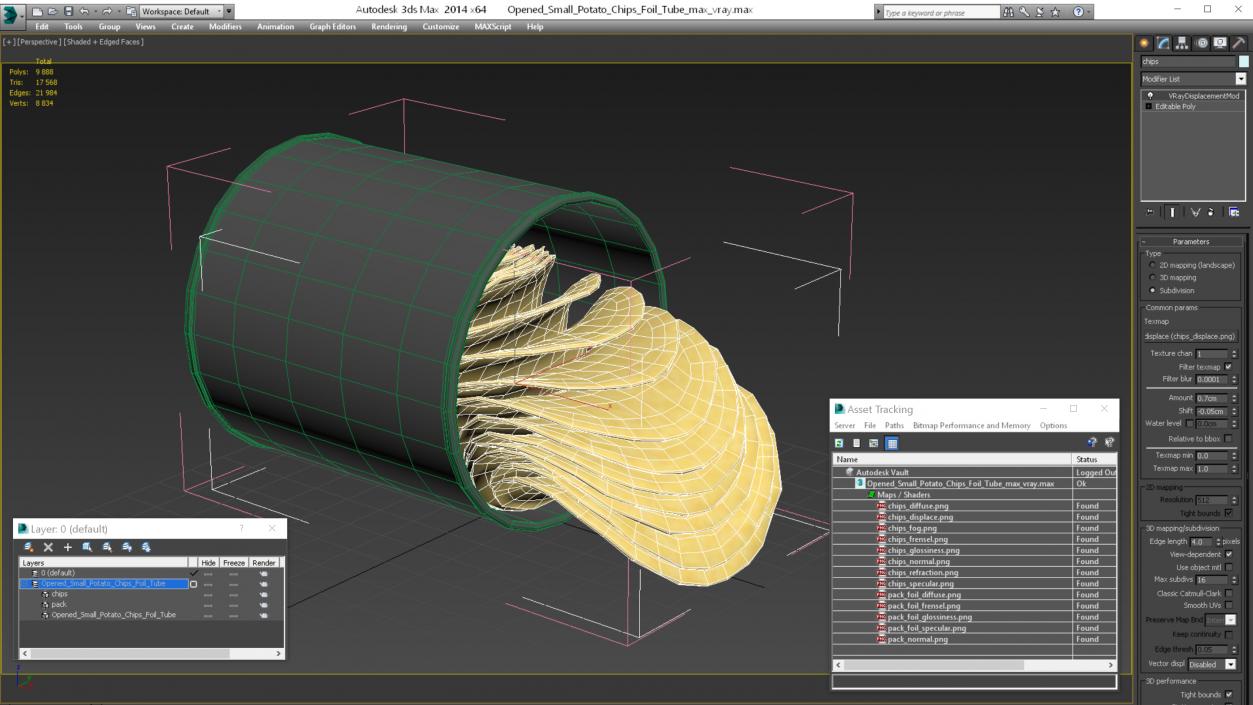 3D Open Small Potato Chips Foil Tube model