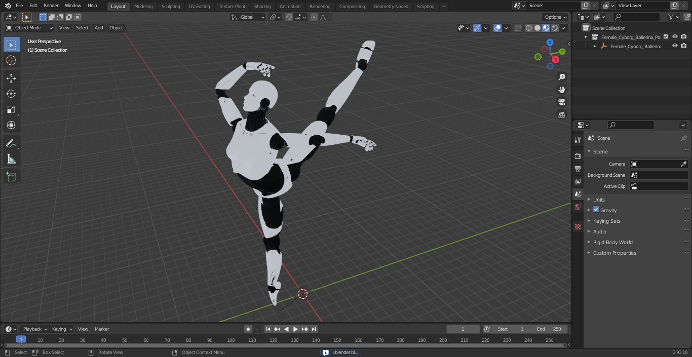 3D Female Cyborg Ballerina Pose model