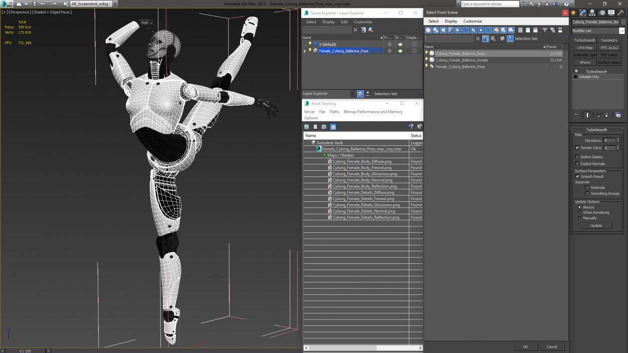 3D Female Cyborg Ballerina Pose model