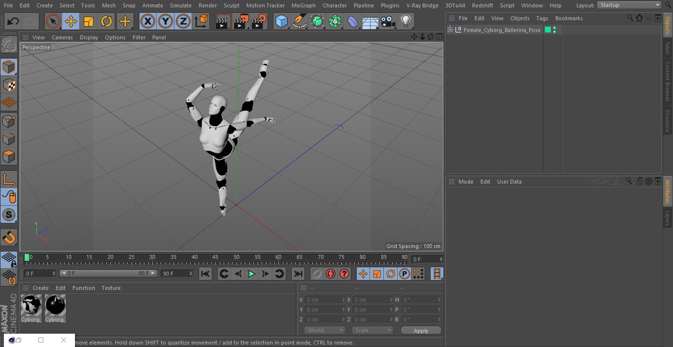 3D Female Cyborg Ballerina Pose model