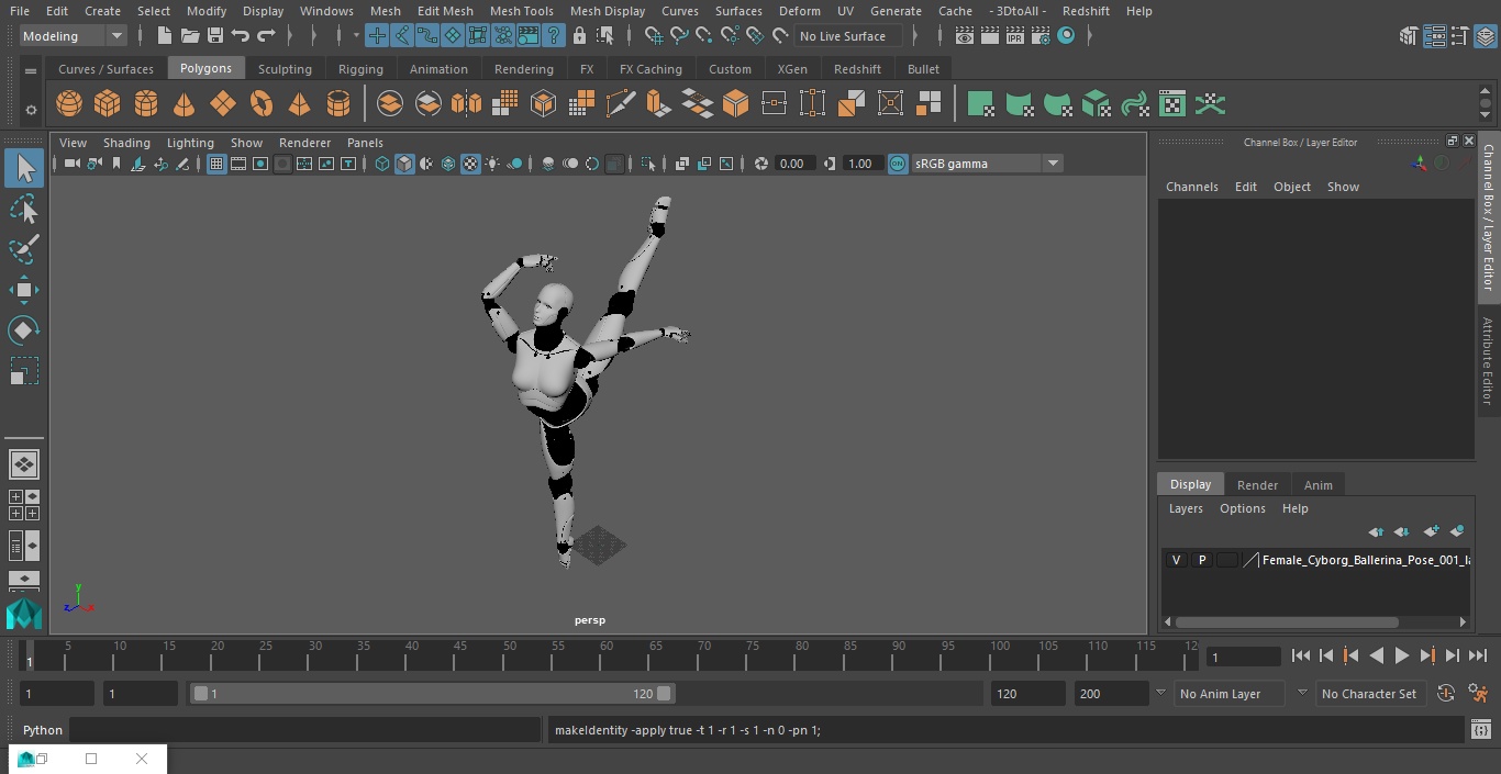 3D Female Cyborg Ballerina Pose model