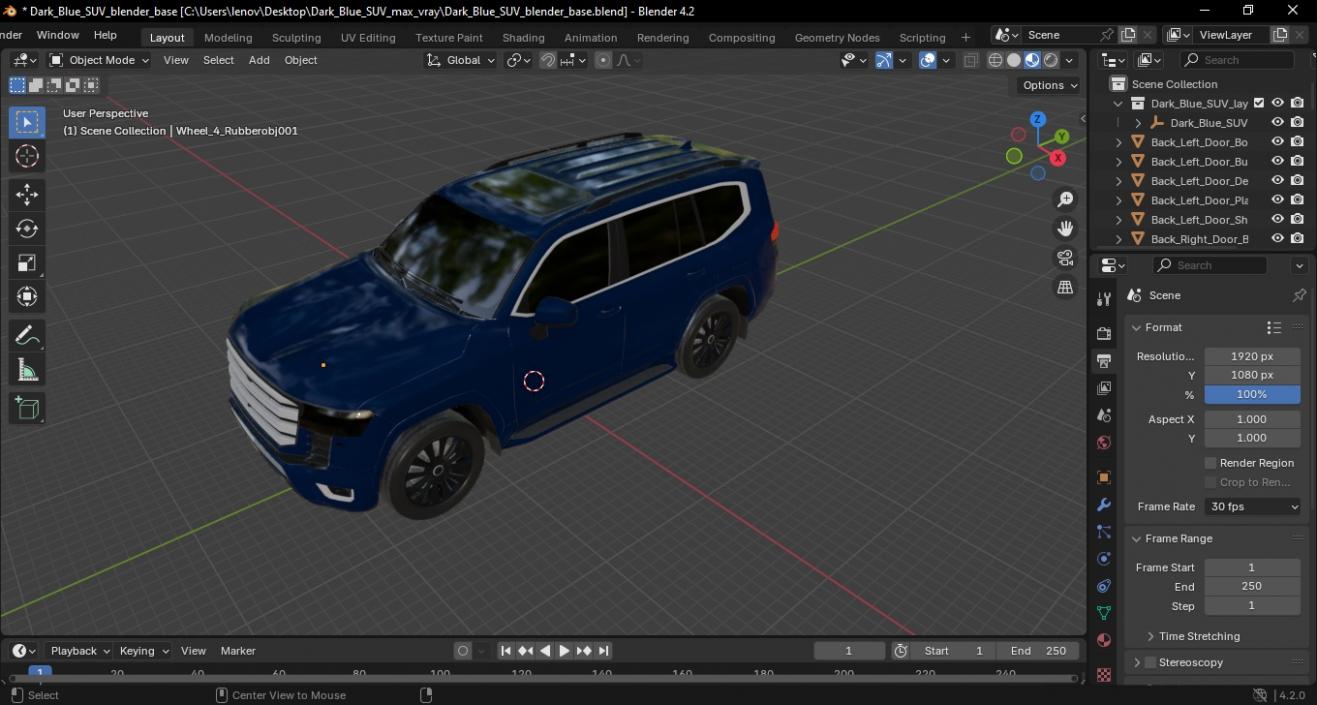 3D Dark Blue SUV model