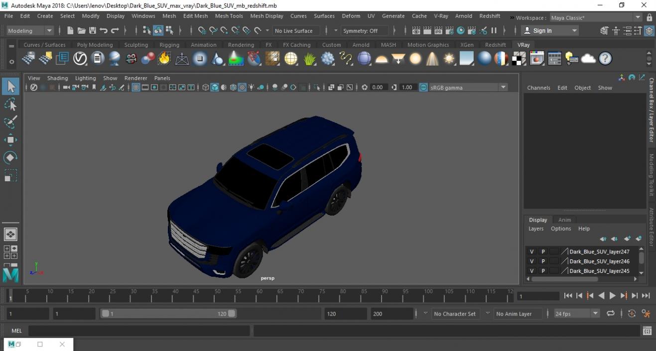 3D Dark Blue SUV model