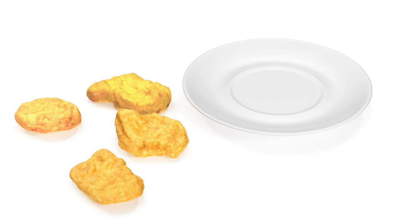 3D Fast Food Tray with Nuggets and Fried Egg