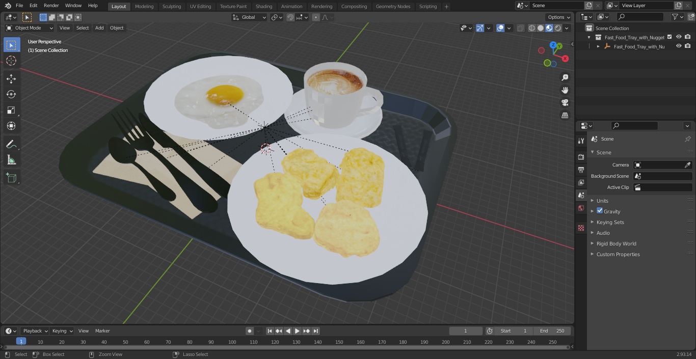 3D Fast Food Tray with Nuggets and Fried Egg