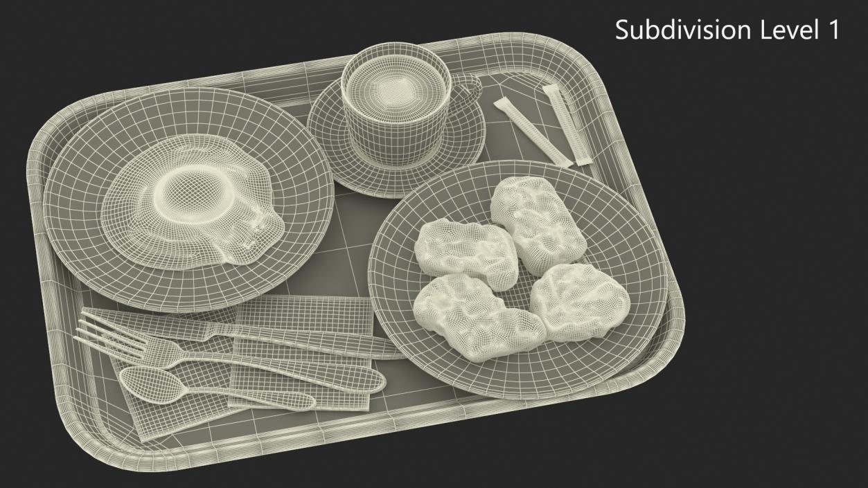 3D Fast Food Tray with Nuggets and Fried Egg