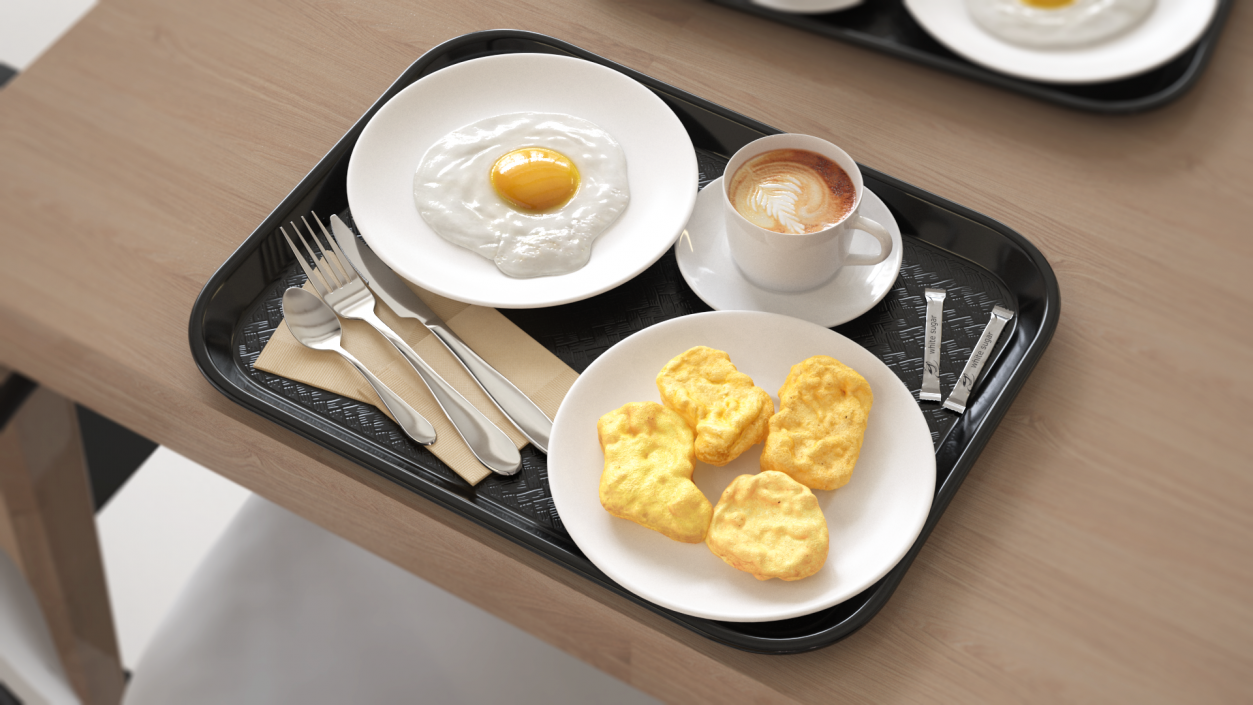 3D Fast Food Tray with Nuggets and Fried Egg