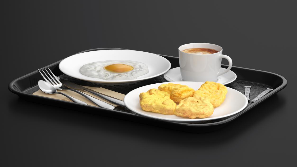 3D Fast Food Tray with Nuggets and Fried Egg