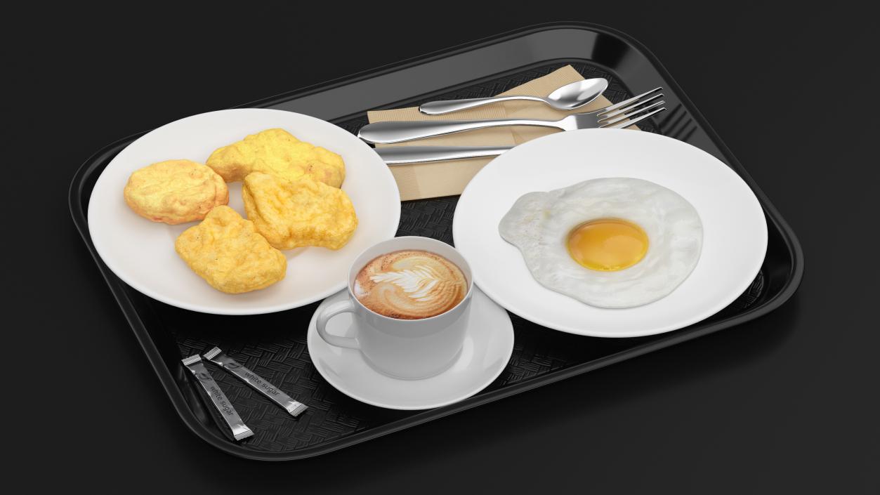 3D Fast Food Tray with Nuggets and Fried Egg