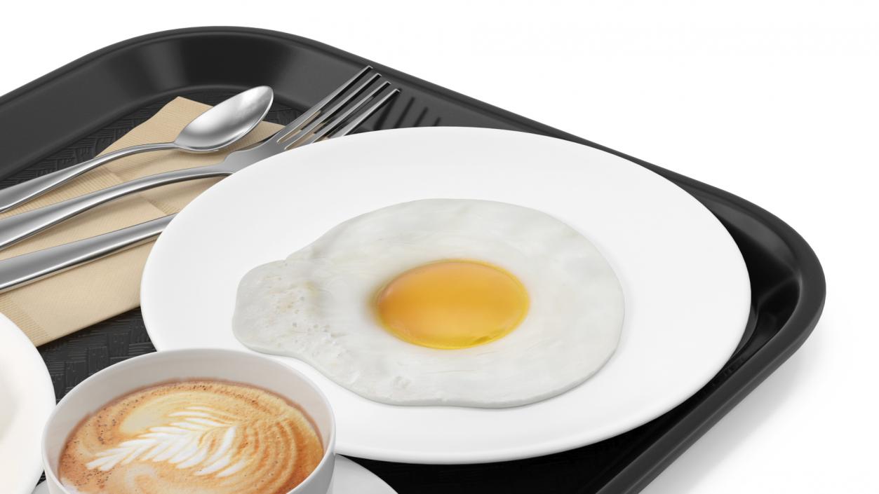 3D Fast Food Tray with Nuggets and Fried Egg