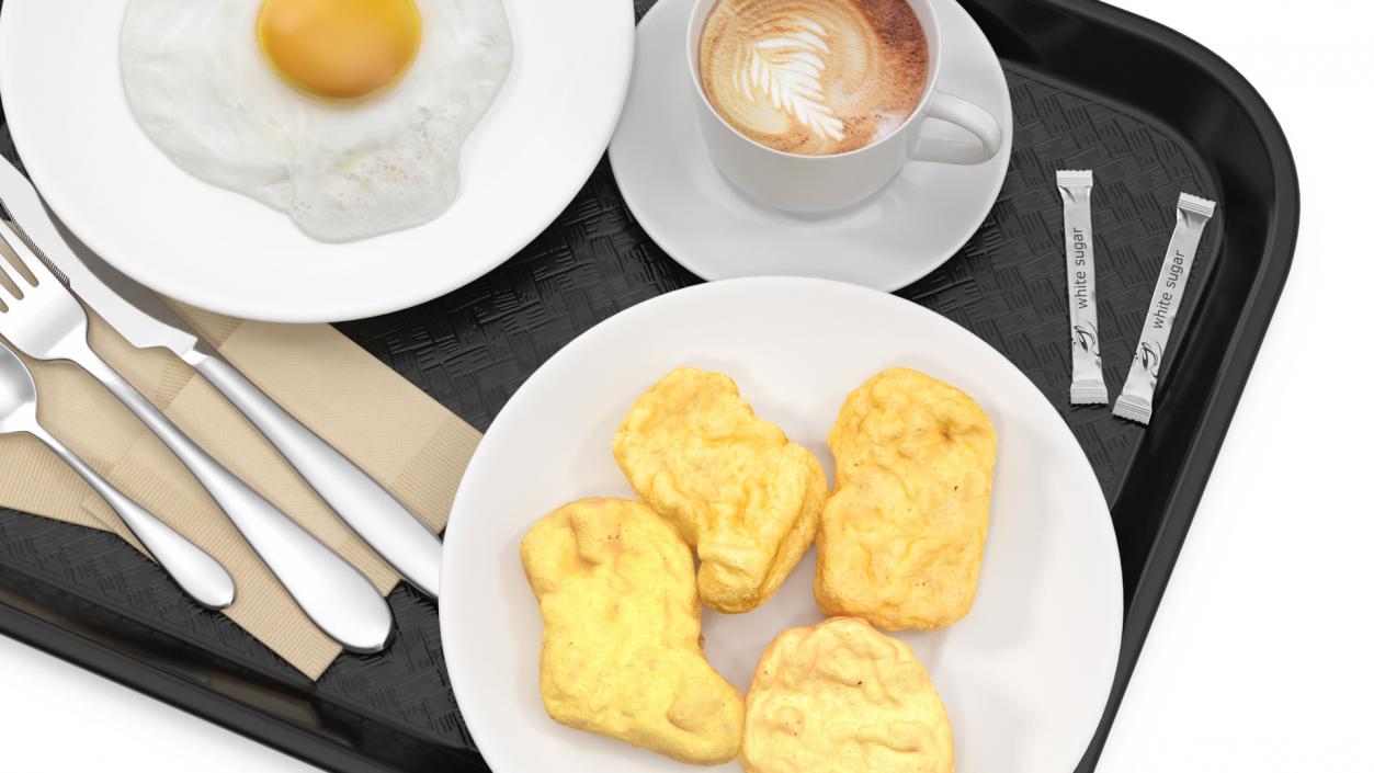 3D Fast Food Tray with Nuggets and Fried Egg