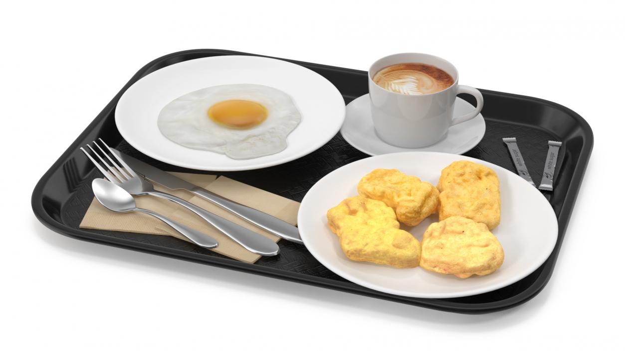 3D Fast Food Tray with Nuggets and Fried Egg