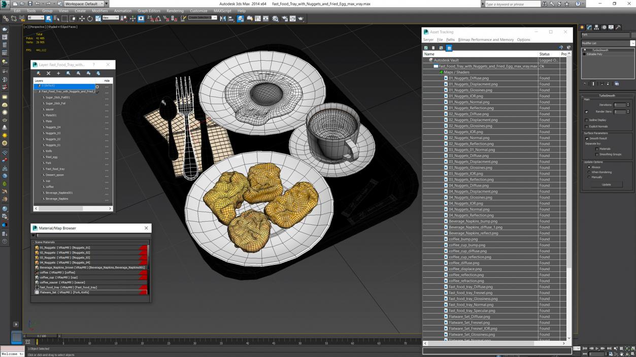 3D Fast Food Tray with Nuggets and Fried Egg