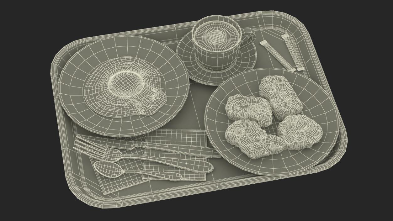 3D Fast Food Tray with Nuggets and Fried Egg