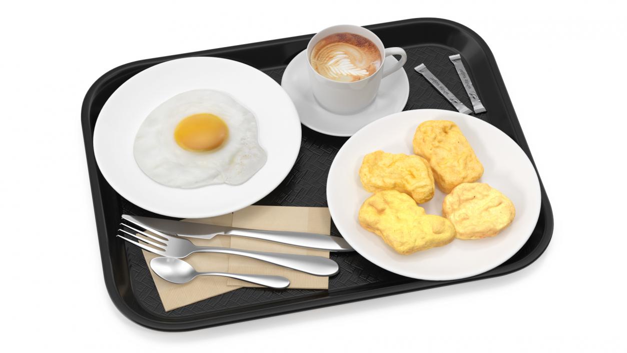 3D Fast Food Tray with Nuggets and Fried Egg