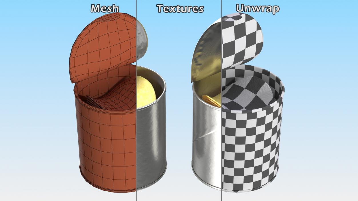 3D Small Opened Foil Tube of Potato Chips model