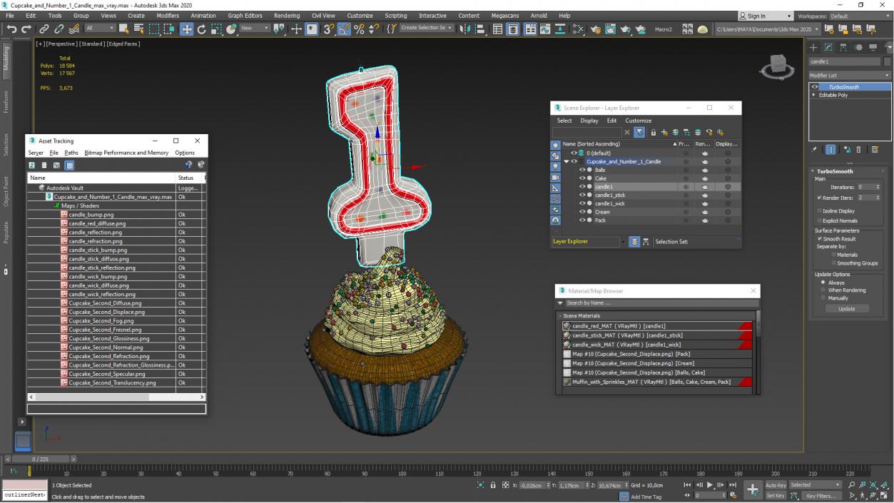 3D Rose Cupcake and Candle model