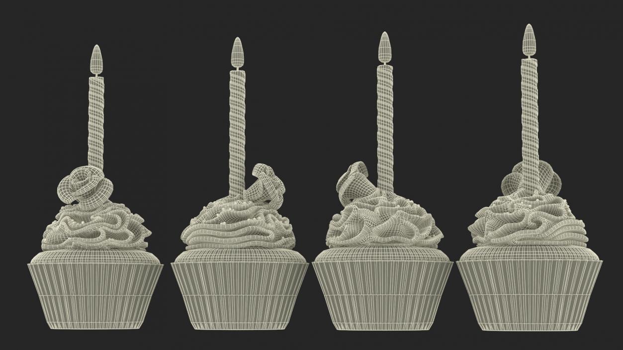 3D Rose Cupcake and Candle model